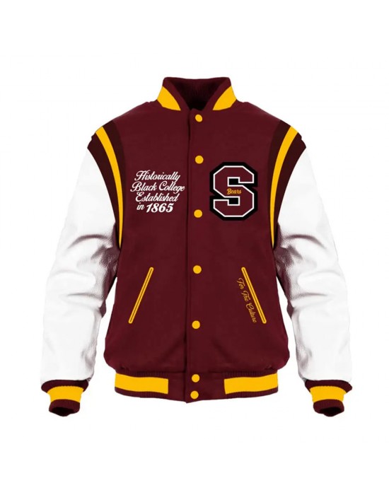 Shaw University Maroon and White Varsity Jacket