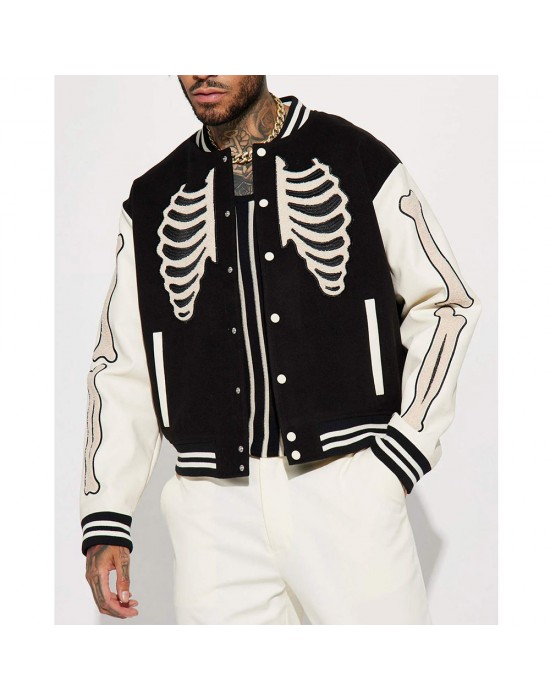 Skeleton Varsity Wool & Leather Jacket