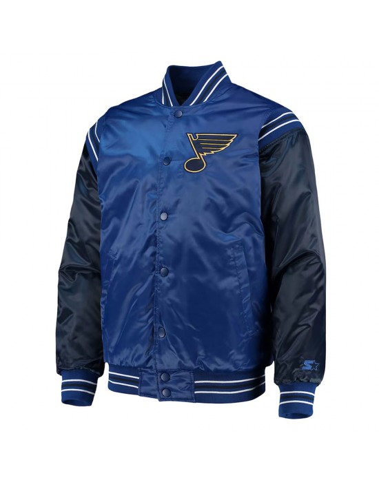 St. Louis Blues Enforcer Blue/Navy Varsity Satin Jacket