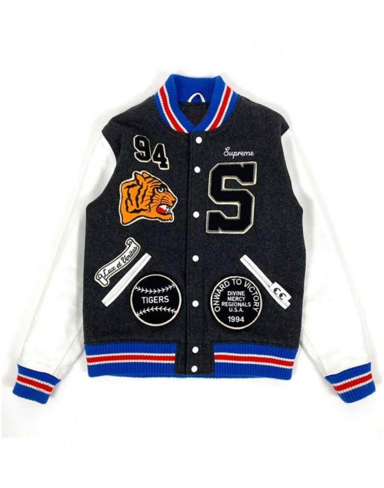 Supreme Tiger White and Black Varsity Jacket