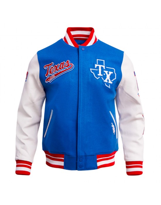 Texas Rangers Script Tail Classic Rib Varsity Jacket