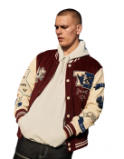 True Religion Maroon Wool And Leather Varsity Jacket