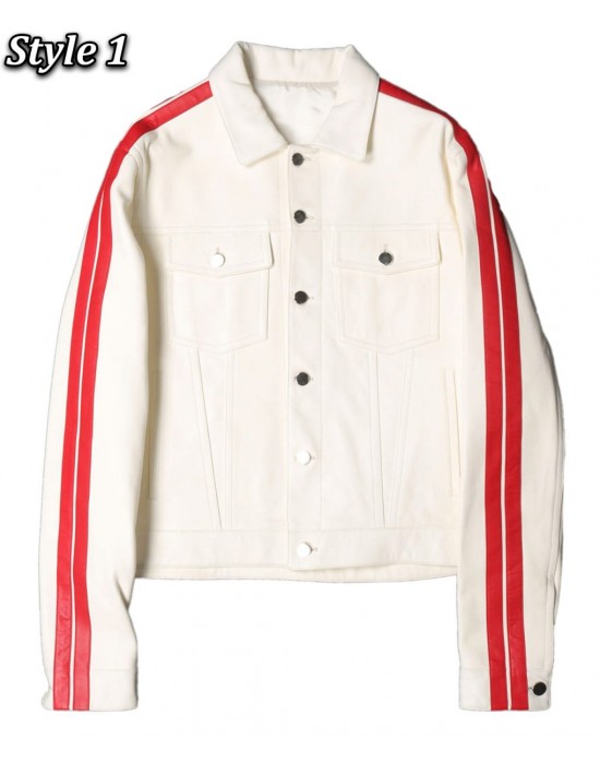 V Sample Striped Genuine Leather Jacket