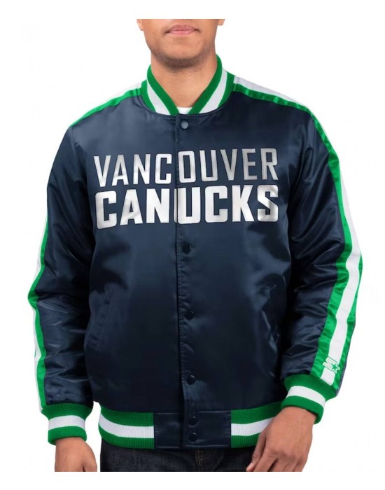 Vancouver Canucks O-Line Navy Varsity Satin Jacket