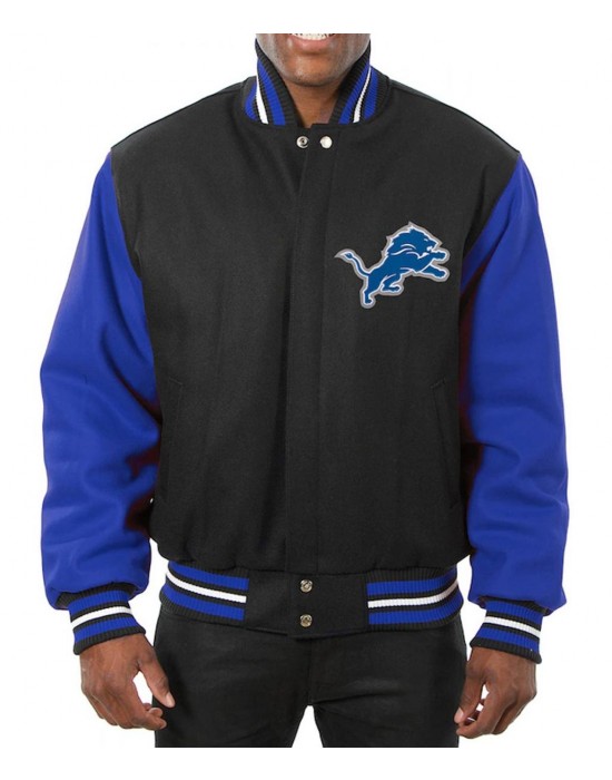 Varsity Detroit Lions Royal Blue and Black Wool Jacket