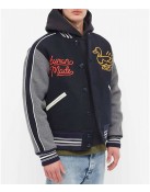 Varsity Human Made Duck Navy Blue and Grey Wool Jacket