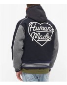 Varsity Human Made Duck Navy Blue and Grey Wool Jacket