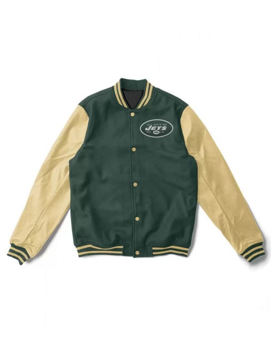 Varsity NY Jets Green and Cream Wool/Leather Jacket