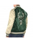 White/Hunter Green Milwaukee Bucks Renegade Varsity Satin Jacket