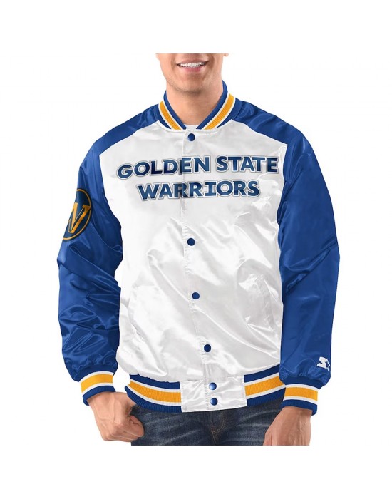 White/Royal Golden State Warriors Renegade Varsity Satin Jacket