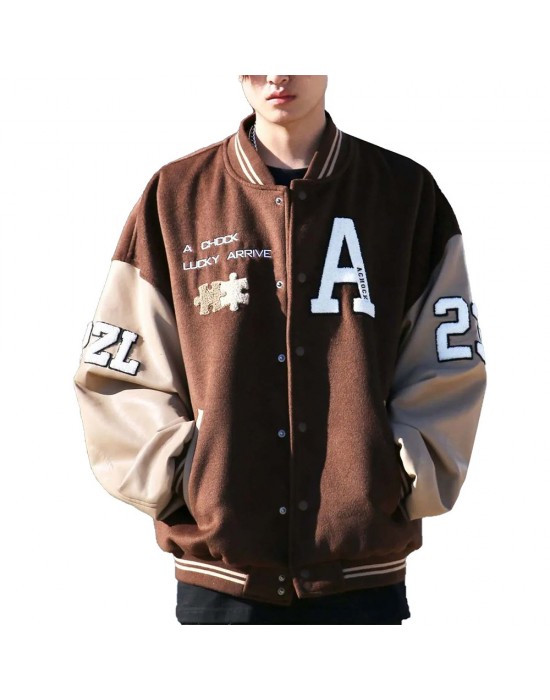 Achock Brown Wool Varsity Jacket