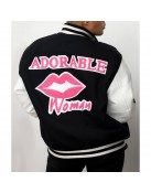 Adorable Woman Black and White Varsity Jacket