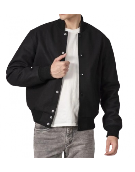 All-Wool Letterman Jacket in Sleek All-Black