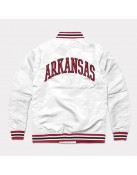 Arkansas Leaning Hog White Varsity Satin Jacket