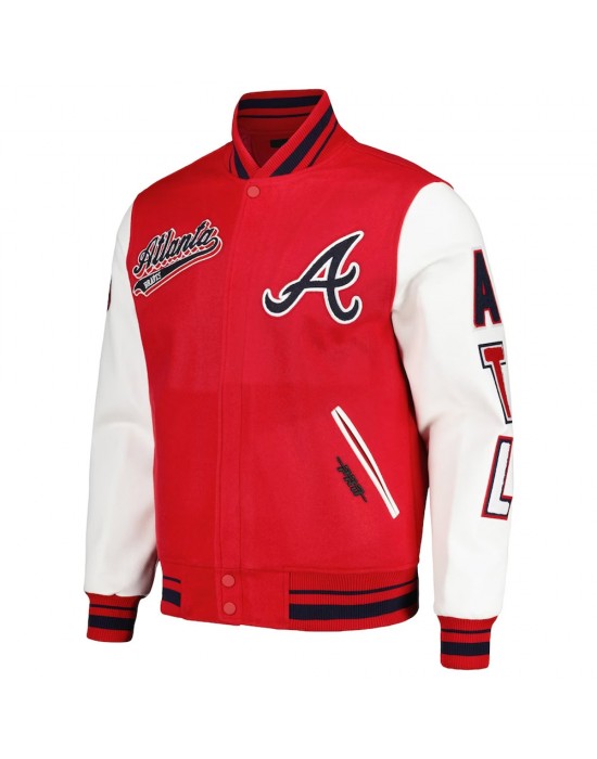 Atlanta Braves Script Tail Red and White Varsity Jacket