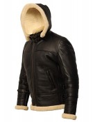 B3 Shearling Removable Hood Black Jacket