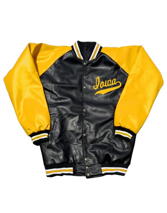 Black and Yellow Iowa Hawkeyes Varsity Leather Jacket