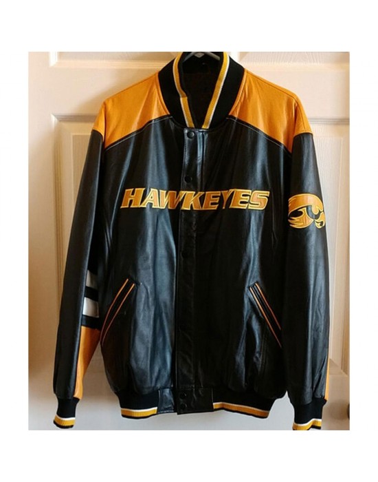 Black Iowa Hawkeyes Varsity Leather Jacket