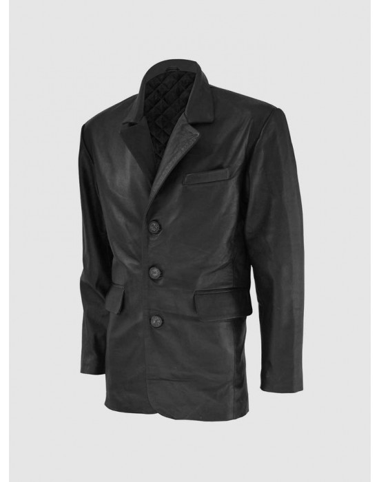 Black Leather Coat with 3 Buttons