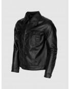 Black Leather Jacket for Men with Folded Collar