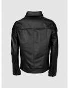 Black Leather Jacket for Men with Folded Collar