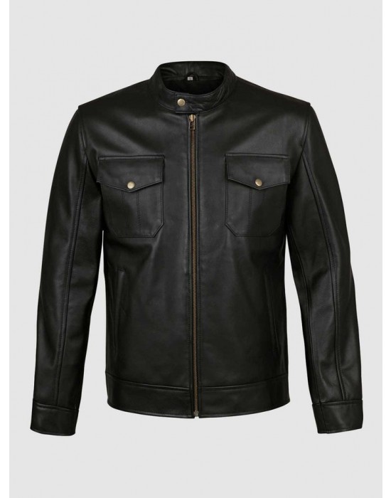 Black Leather Jacket with 4 Pockets