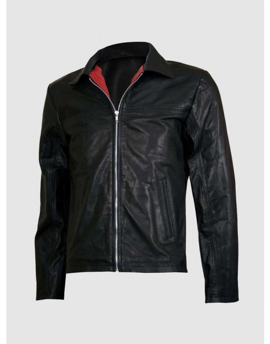 Black Leather Jacket with Hoodie