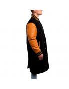 Black Wool Body & Old Gold Sleeves Letterman Coat