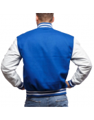 Blue Wool & White Genuine Leather Varsity Letterman Jacket