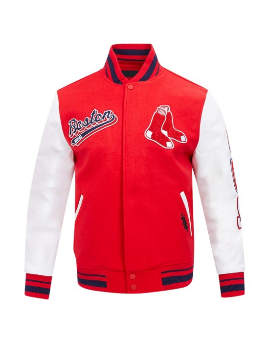 Boston Red Sox Script Tail Red and White Varsity Jacket