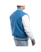 Bright White Leather Sleeves & Newark Blue Wool Body Letterman Jacket