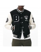 Brooklyn Nets Varsity Black and Off White Jacket