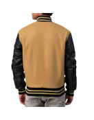 Camel Wool Body & Black Leather Sleeves Letterman Jacket