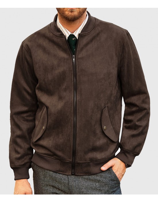 Carter Mens Dark Brown Bomber Suede Leather Jacket