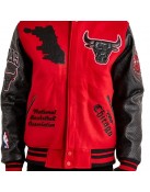 Chicago Bulls Red Wool And Black Leather Varsity Jacket