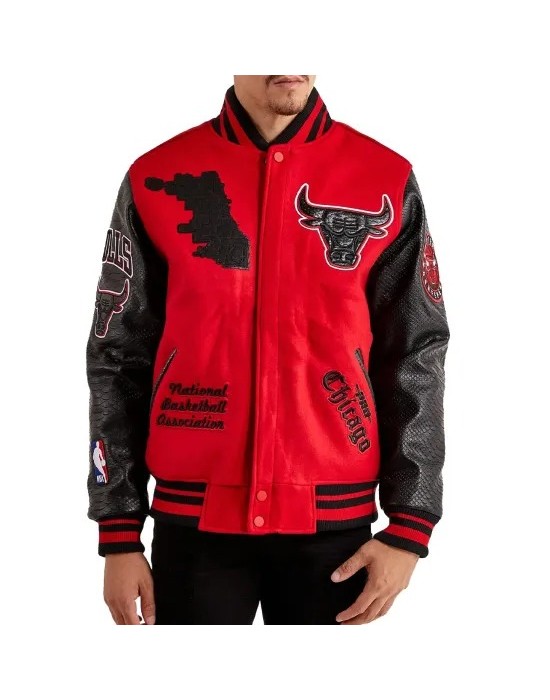 Chicago Bulls Red Wool And Black Leather Varsity Jacket