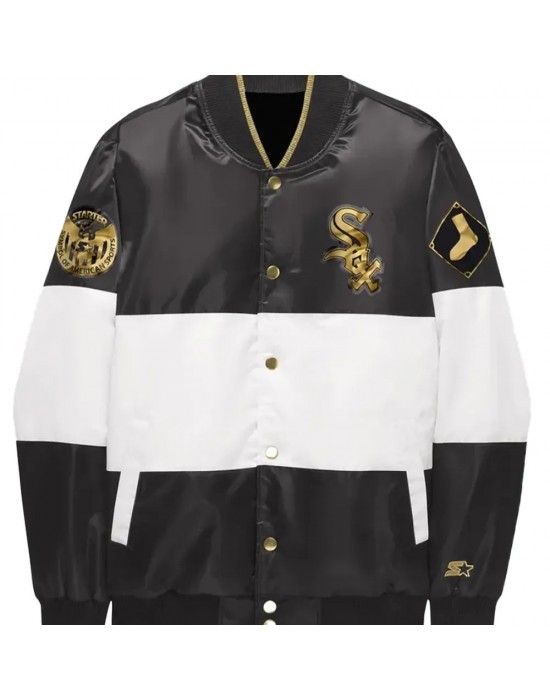 Chicago White Sox Satin Black And White Varsity Jacket