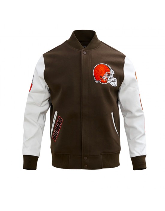 Cleveland Browns Classic Brown and White Wool Varsity Jacket