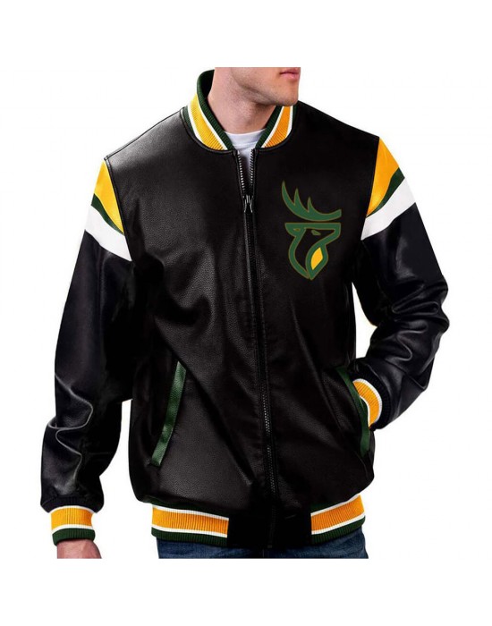 Edmonton Elks Black Varsity Full-Zip Leather Jacket