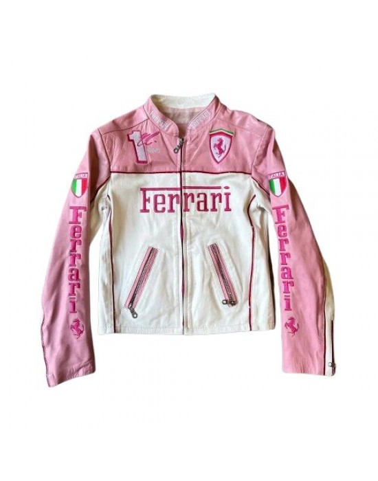 Ferrari Pink and White Leather Jacket