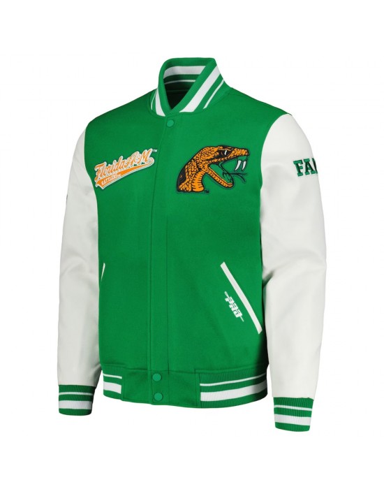 Florida A&M Rattlers Script Green and White Varsity Jacket