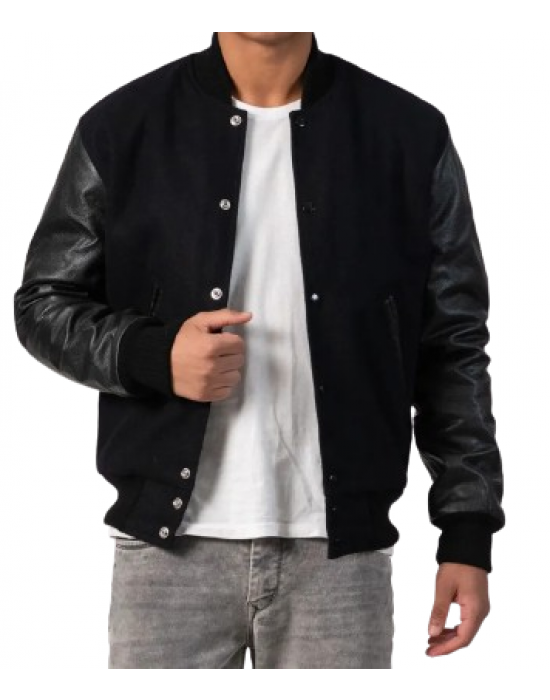 Genuine Leather & Black Wool Varsity Letterman Jacket