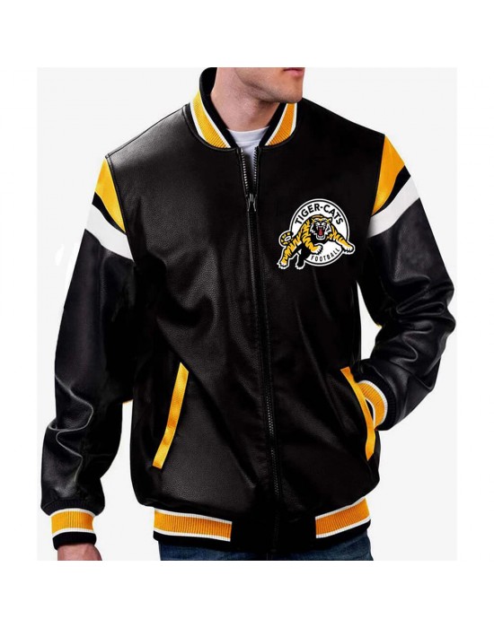 Hamilton Tiger-Cats Black Varsity Full-zip Leather Jacket