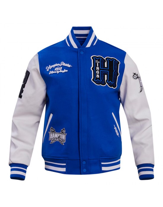 Hampton Pirates HBCU Royal and White Varsity Jacket