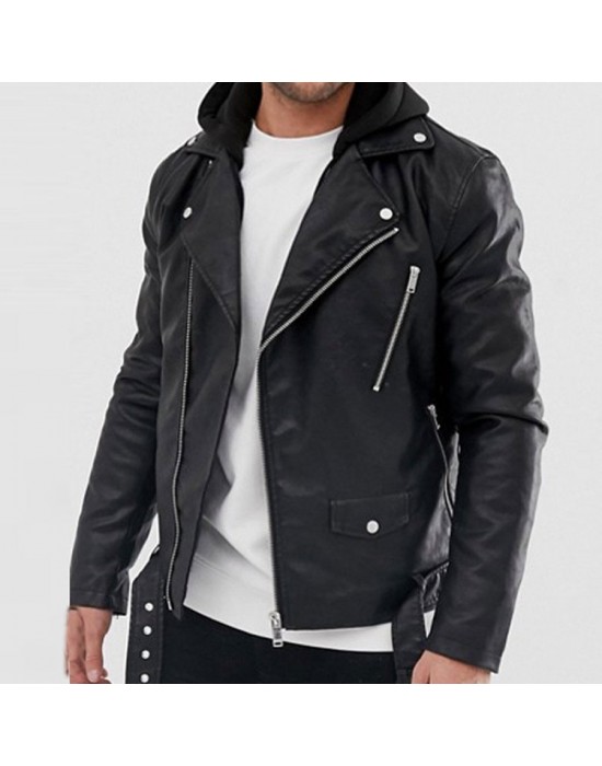 Heavy Daniel Zovatto Biker Leather Jacket with Hood