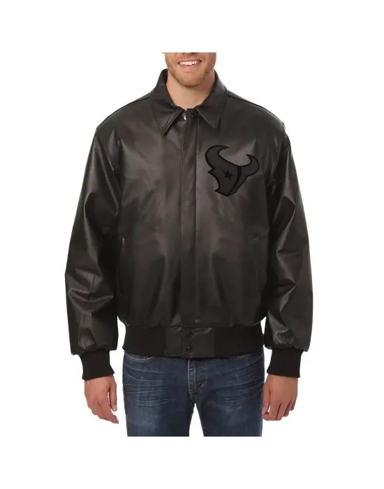 Houston Texans Black Real Leather Jacket