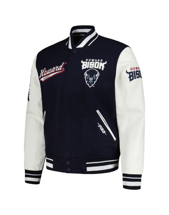 Howard Bison Script Navy and White Varsity Jacket