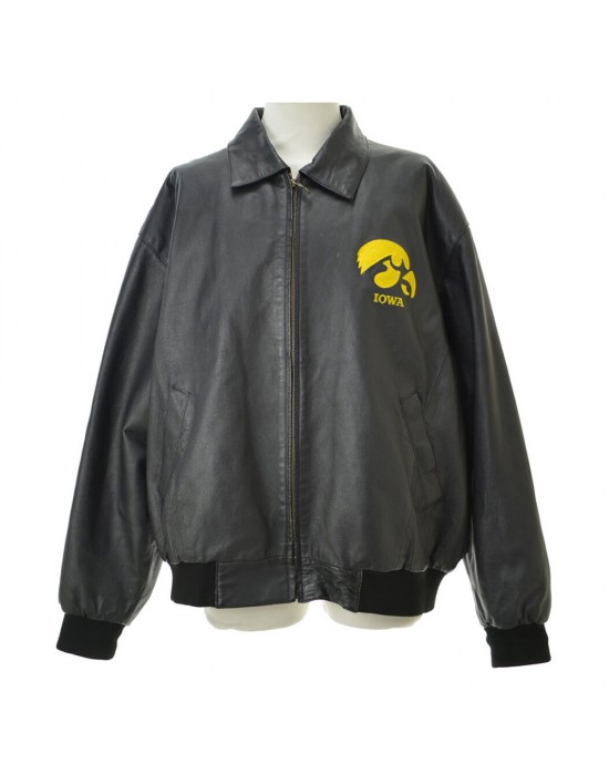 Iowa Hawkeyes Black Bomber Leather Jacket