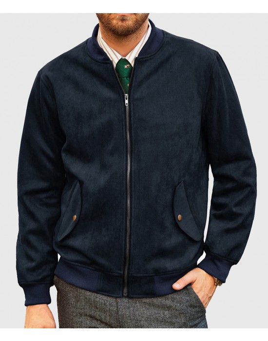 James Mens Dark Blue Bomber Suede Leather Jacket