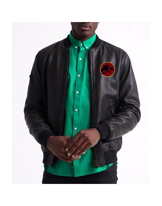 Jurassic Park Black Bomber Leather Jacket